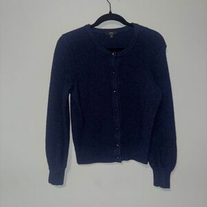 J Crew Navy Blue‎ Textured Jeweled Button Up Cardigan Sweater Womens XS